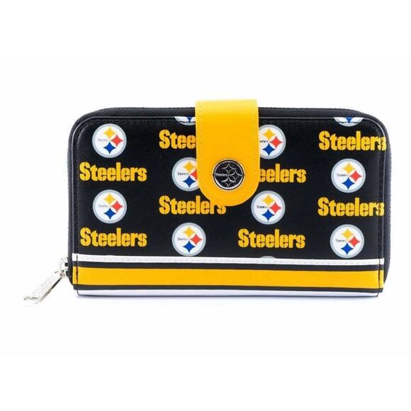 Loungefly NFL Pittsburgh Steelers Logo Zip Around Wallet - Clutch Purse - Picture 1 of 6